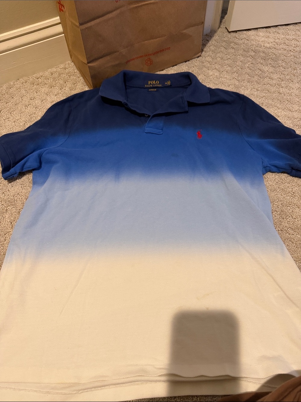 Polo by Ralph Lauren Blue-to-White Ombre Button Polo with Red Pony